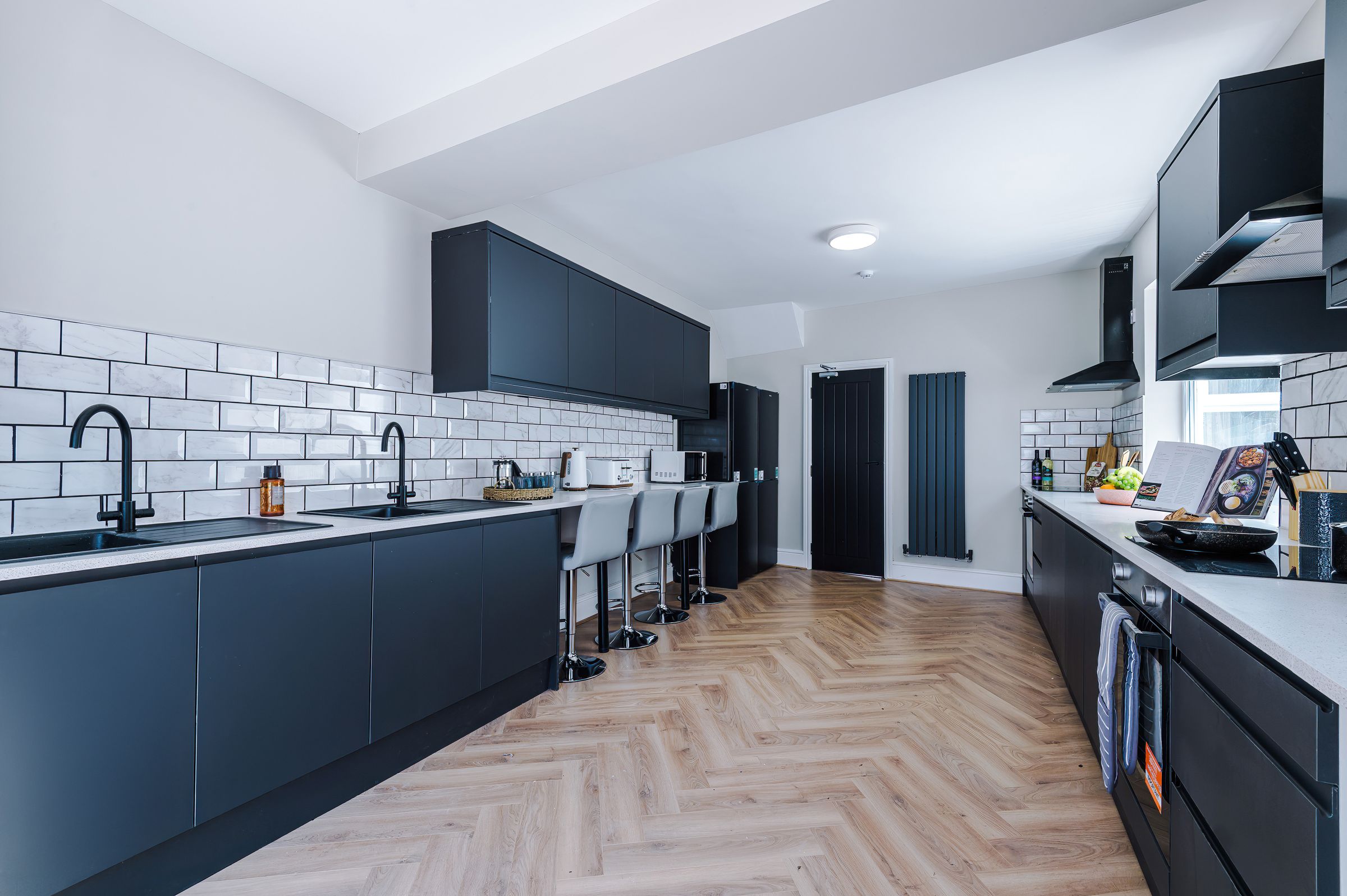 Open plan shared kitchen in an Olaya conversion